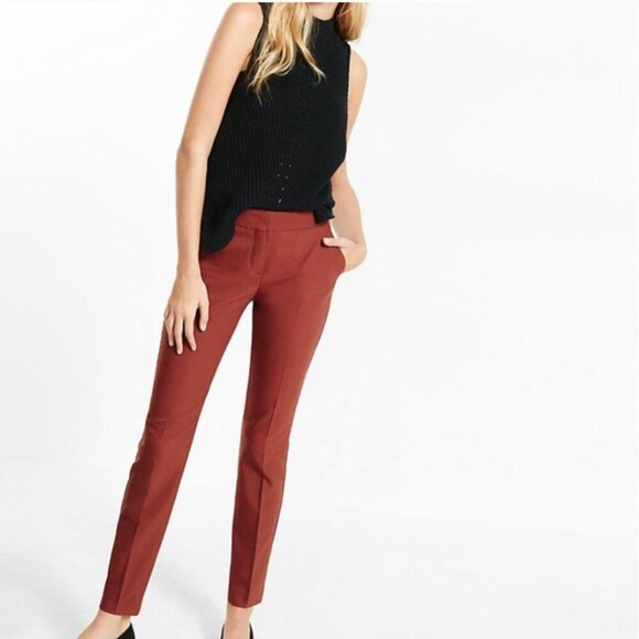 Express Pants - Express Mid Rise Columnist Ankle Pant In Rust Brick Red Size 14